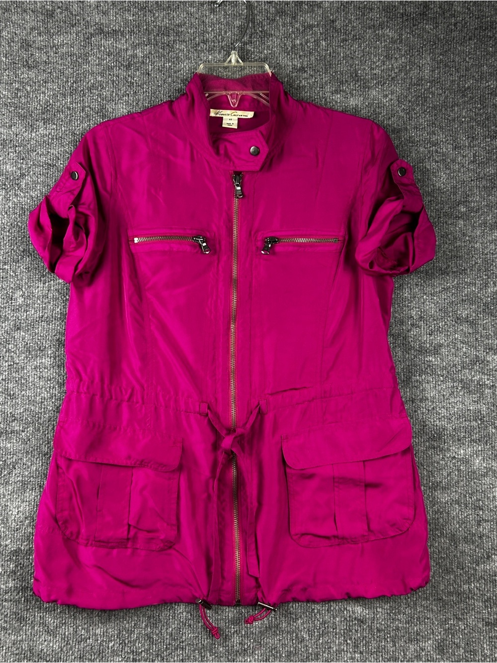 Kenneth Cole New York Magenta Fuchsia 100% Silk Safari Utility Jacket Size XS